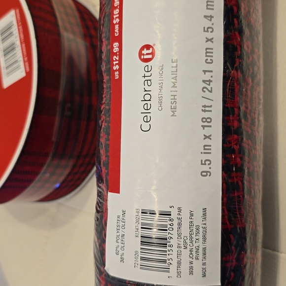 98 ft Wire Mesh Red Black New jumbo Ribbon 2.5" 9 5" Christmas Celebrate It Deal - Picture 5 of 7